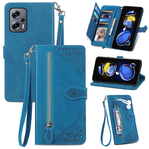 Leather Case Stands Flip Cover Holder S06D for Xiaomi Redmi Note 11T Pro+ Plus 5G Blue