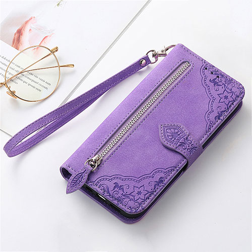 Leather Case Stands Flip Cover Holder S07D for Huawei Honor 80 SE 5G Purple