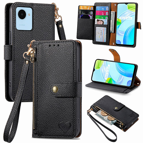 Leather Case Stands Flip Cover Holder S07D for Realme C30 Black