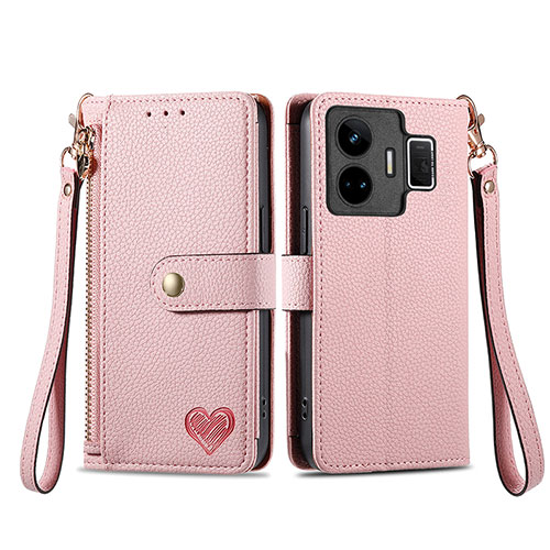 Leather Case Stands Flip Cover Holder S07D for Realme GT Neo6 5G Pink