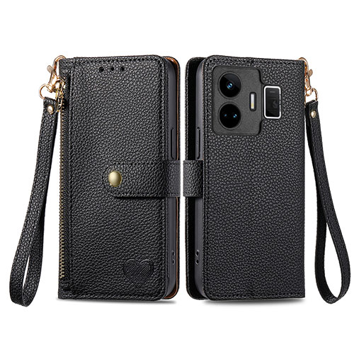 Leather Case Stands Flip Cover Holder S07D for Realme GT3 5G Black