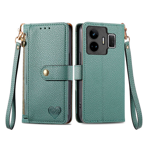 Leather Case Stands Flip Cover Holder S07D for Realme GT3 5G Green