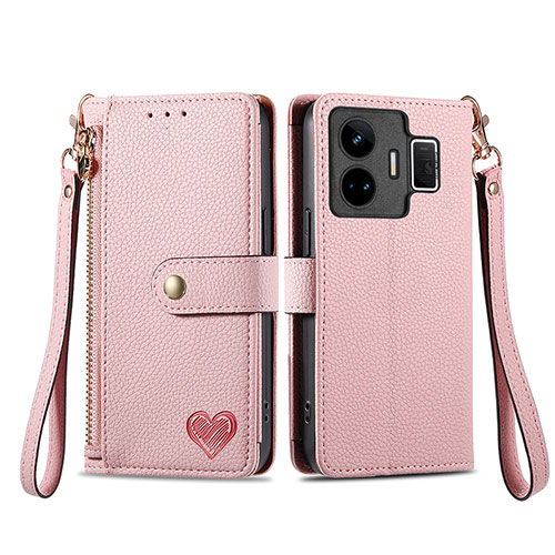 Leather Case Stands Flip Cover Holder S07D for Realme GT3 5G Pink