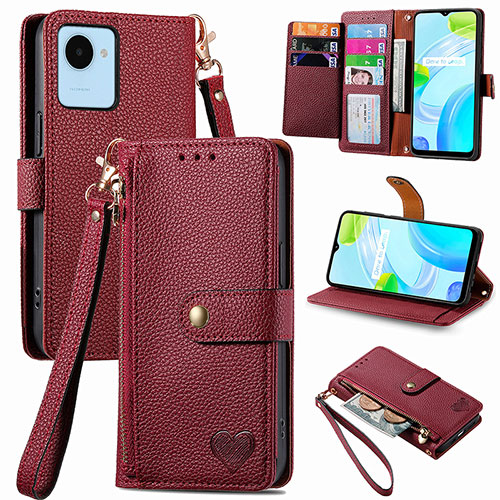 Leather Case Stands Flip Cover Holder S07D for Realme Narzo 50i Prime Red