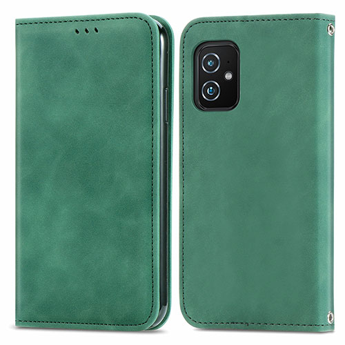 Leather Case Stands Flip Cover Holder S08D for Asus ZenFone 8 Mini Green