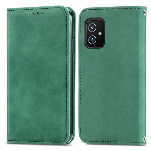 Leather Case Stands Flip Cover Holder S08D for Asus Zenfone 8 ZS590KS Green