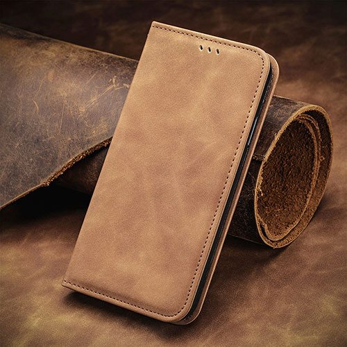 Leather Case Stands Flip Cover Holder S08D for Huawei Nova 9 SE Brown