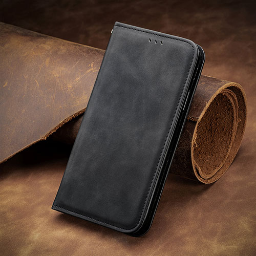 Leather Case Stands Flip Cover Holder S08D for Motorola Moto G14 Black