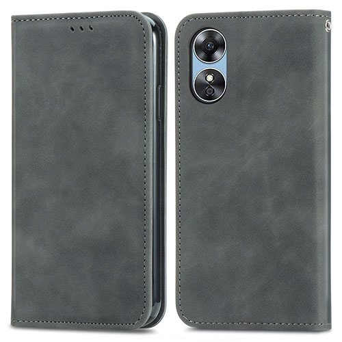 Leather Case Stands Flip Cover Holder S08D for Oppo A17 Gray