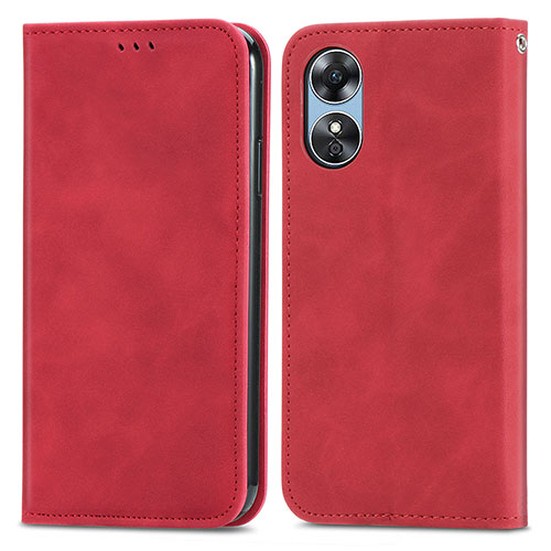 Leather Case Stands Flip Cover Holder S08D for Oppo A17 Red