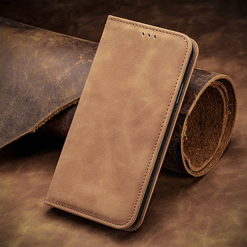 Leather Case Stands Flip Cover Holder S08D for Sharp Aquos R8s Brown