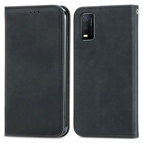 Leather Case Stands Flip Cover Holder S08D for Vivo Y3s (2021) Black