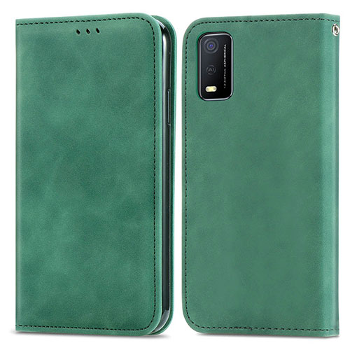 Leather Case Stands Flip Cover Holder S08D for Vivo Y3s (2021) Green