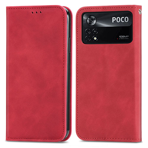 Leather Case Stands Flip Cover Holder S08D for Xiaomi Poco X4 Pro 5G Red