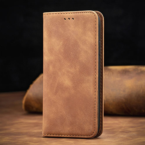 Leather Case Stands Flip Cover Holder S08D for Xiaomi Redmi Note 10 JE 5G Brown