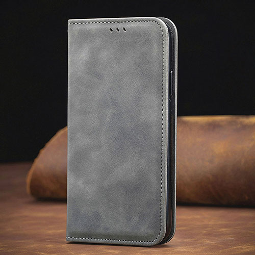 Leather Case Stands Flip Cover Holder S08D for Xiaomi Redmi Note 10 Pro 4G Gray