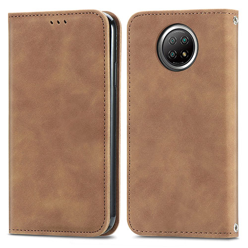 Leather Case Stands Flip Cover Holder S08D for Xiaomi Redmi Note 9 5G Brown