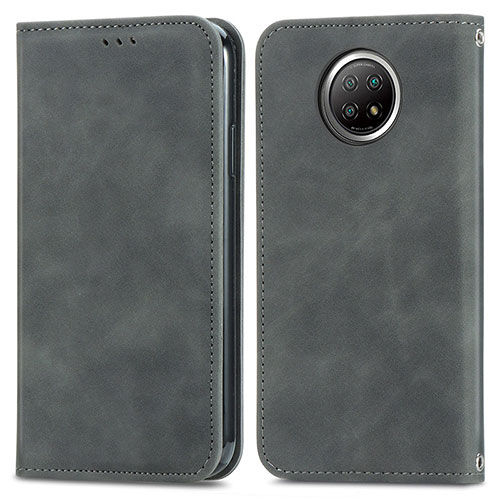 Leather Case Stands Flip Cover Holder S08D for Xiaomi Redmi Note 9 5G Gray