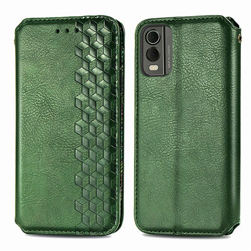 Leather Case Stands Flip Cover Holder S09D for Nokia C210 Green