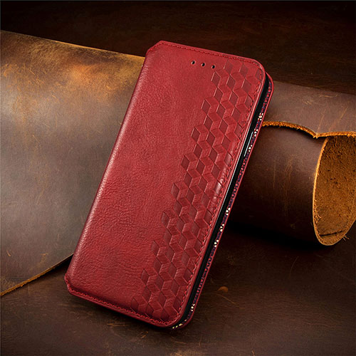 Leather Case Stands Flip Cover Holder S09D for Oppo A17K Red