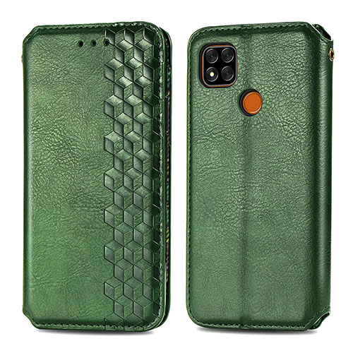 Leather Case Stands Flip Cover Holder S09D for Xiaomi Redmi 9 Activ Green