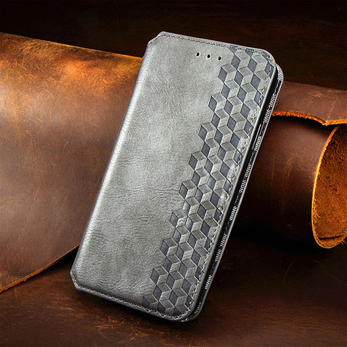 Leather Case Stands Flip Cover Holder S09D for Xiaomi Redmi Note 10 4G Gray