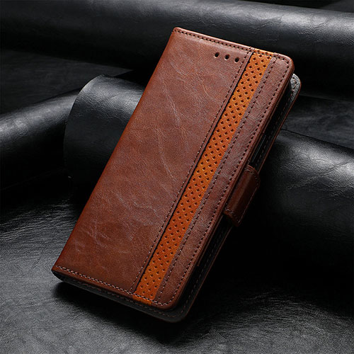 Leather Case Stands Flip Cover Holder S10D for Motorola Moto G73 5G Brown