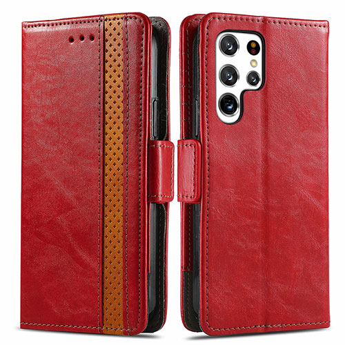 Leather Case Stands Flip Cover Holder S10D for Samsung Galaxy S21 Ultra 5G Red