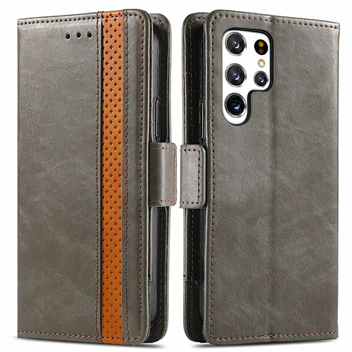 Leather Case Stands Flip Cover Holder S10D for Samsung Galaxy S24 Ultra 5G Gray