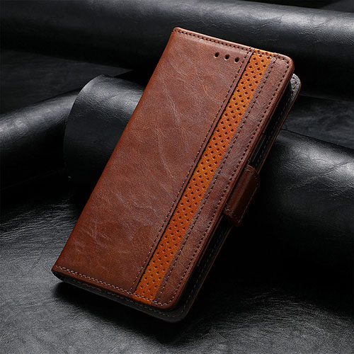 Leather Case Stands Flip Cover Holder S10D for Xiaomi Poco C55 Brown