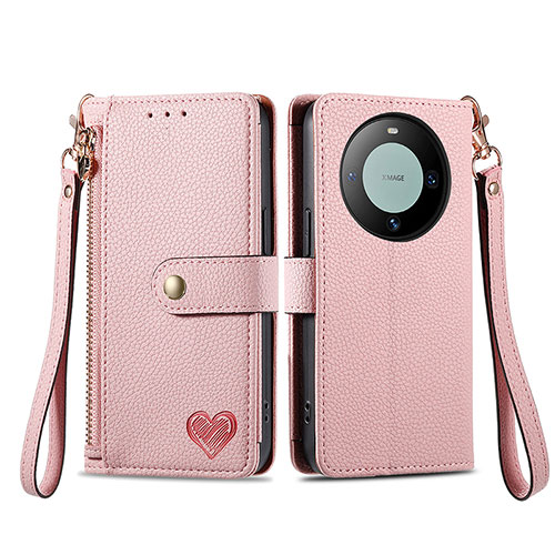 Leather Case Stands Flip Cover Holder S15D for Huawei Mate 60 Pink