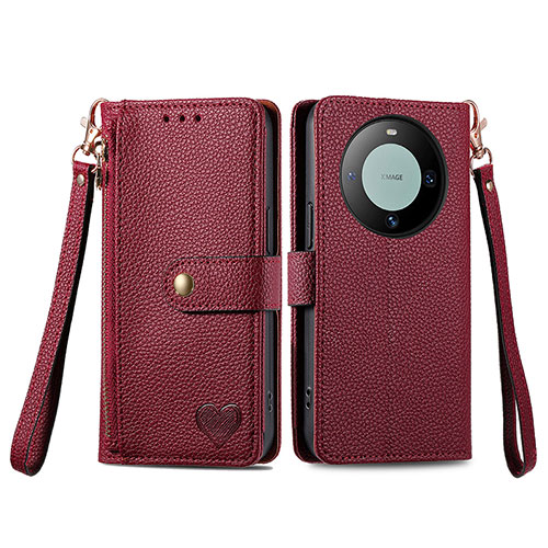 Leather Case Stands Flip Cover Holder S15D for Huawei Mate 60 Pro+ Plus Red