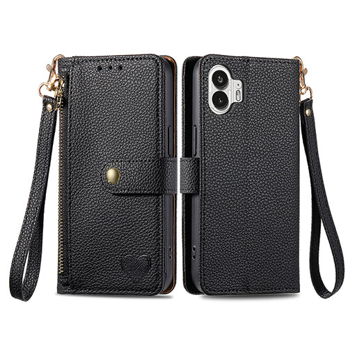 Leather Case Stands Flip Cover Holder S15D for Nothing Phone 2 Black