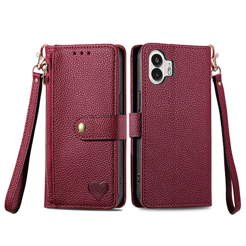 Leather Case Stands Flip Cover Holder S15D for Nothing Phone 2 Red