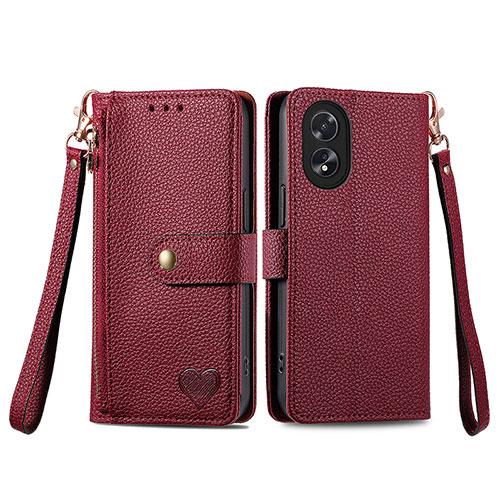 Leather Case Stands Flip Cover Holder S15D for Oppo A38 Red