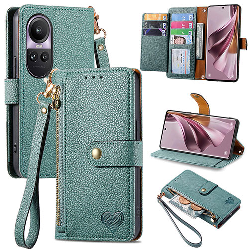 Leather Case Stands Flip Cover Holder S15D for Oppo Reno10 5G Green