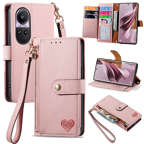 Leather Case Stands Flip Cover Holder S15D for Oppo Reno10 Pro 5G Pink