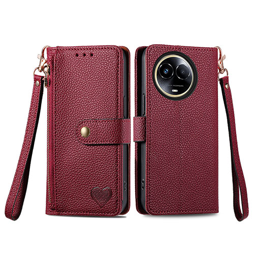 Leather Case Stands Flip Cover Holder S15D for Realme V50 5G Red