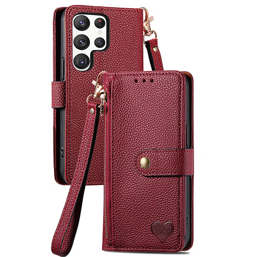 Leather Case Stands Flip Cover Holder S15D for Samsung Galaxy S24 Ultra 5G Red