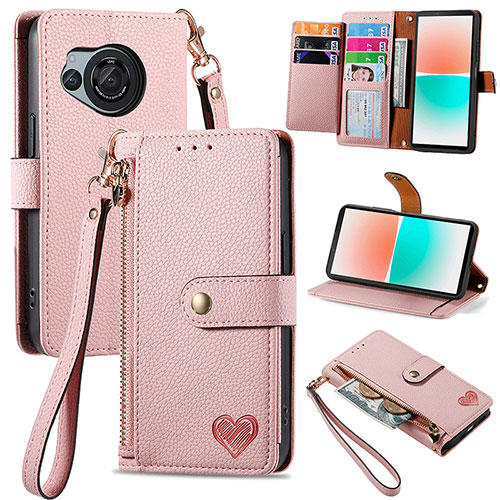 Leather Case Stands Flip Cover Holder S15D for Sharp Aquos R8 Pink