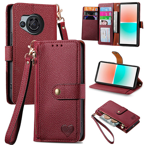 Leather Case Stands Flip Cover Holder S15D for Sharp Aquos R8 Red