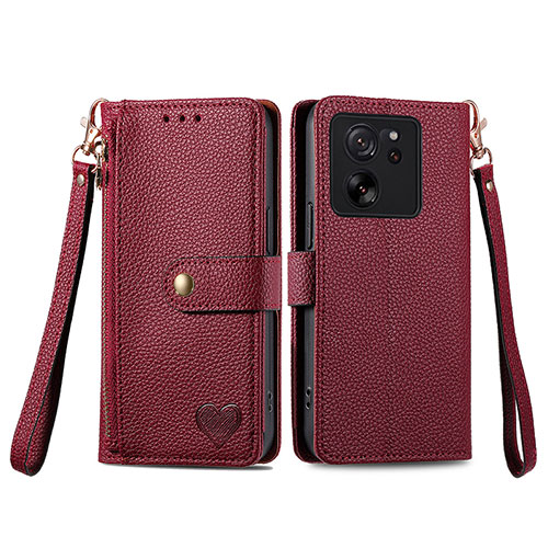 Leather Case Stands Flip Cover Holder S15D for Xiaomi Mi 13T 5G Red