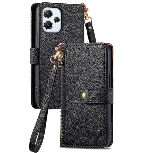 Leather Case Stands Flip Cover Holder S15D for Xiaomi Redmi 12 4G Black