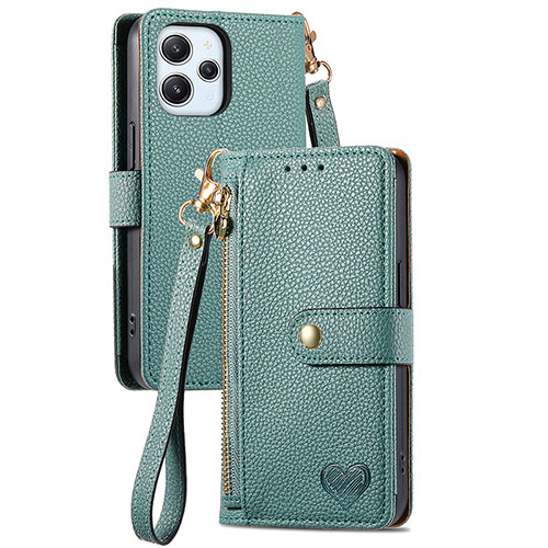 Leather Case Stands Flip Cover Holder S15D for Xiaomi Redmi 12 4G Green