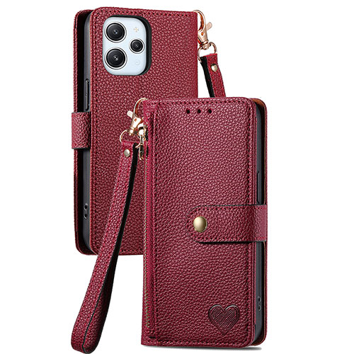 Leather Case Stands Flip Cover Holder S15D for Xiaomi Redmi 12 4G Red