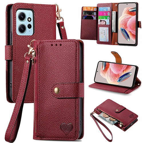 Leather Case Stands Flip Cover Holder S15D for Xiaomi Redmi Note 12 4G Red