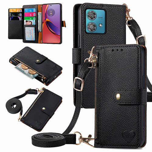 Leather Case Stands Flip Cover Holder S16D for Motorola Moto G84 5G Black