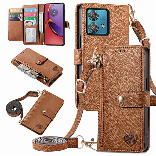 Leather Case Stands Flip Cover Holder S16D for Motorola Moto G84 5G Brown