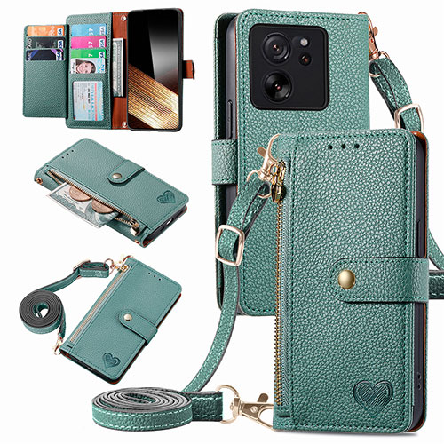 Leather Case Stands Flip Cover Holder S16D for Xiaomi Mi 13T Pro 5G Green