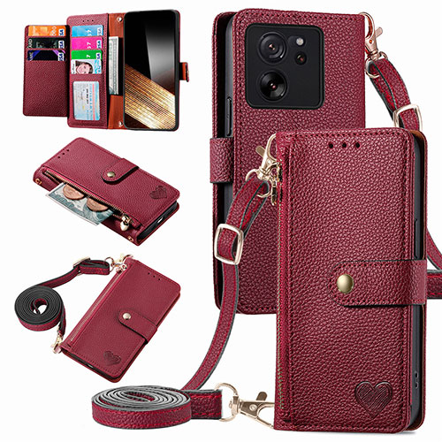 Leather Case Stands Flip Cover Holder S16D for Xiaomi Mi 13T Pro 5G Red